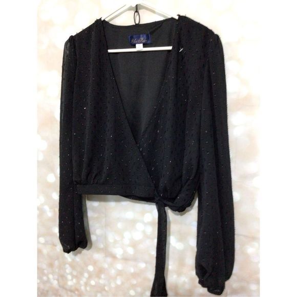 Blue Rain Deep V Blouse Size Medium Bead Accents - Picture 9 of 10